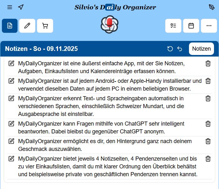 App-Screenshot mit ChatGPT-Funktion